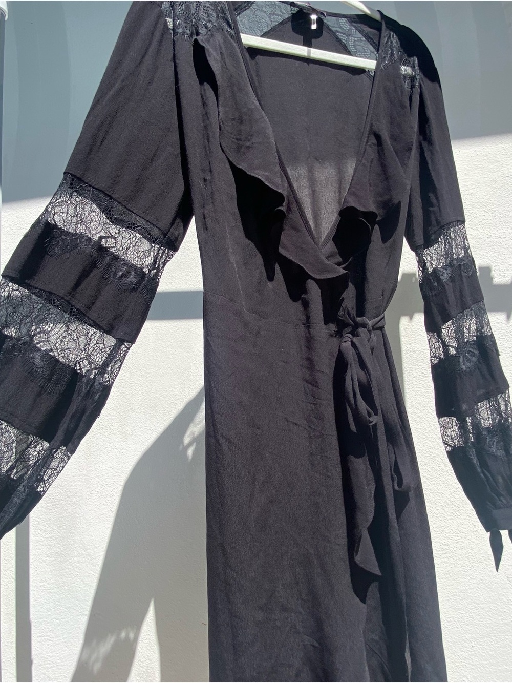 Hale Bob Whimsygoth Black LaceWrap Midi Dress Size Medium - Picture 6 of 13